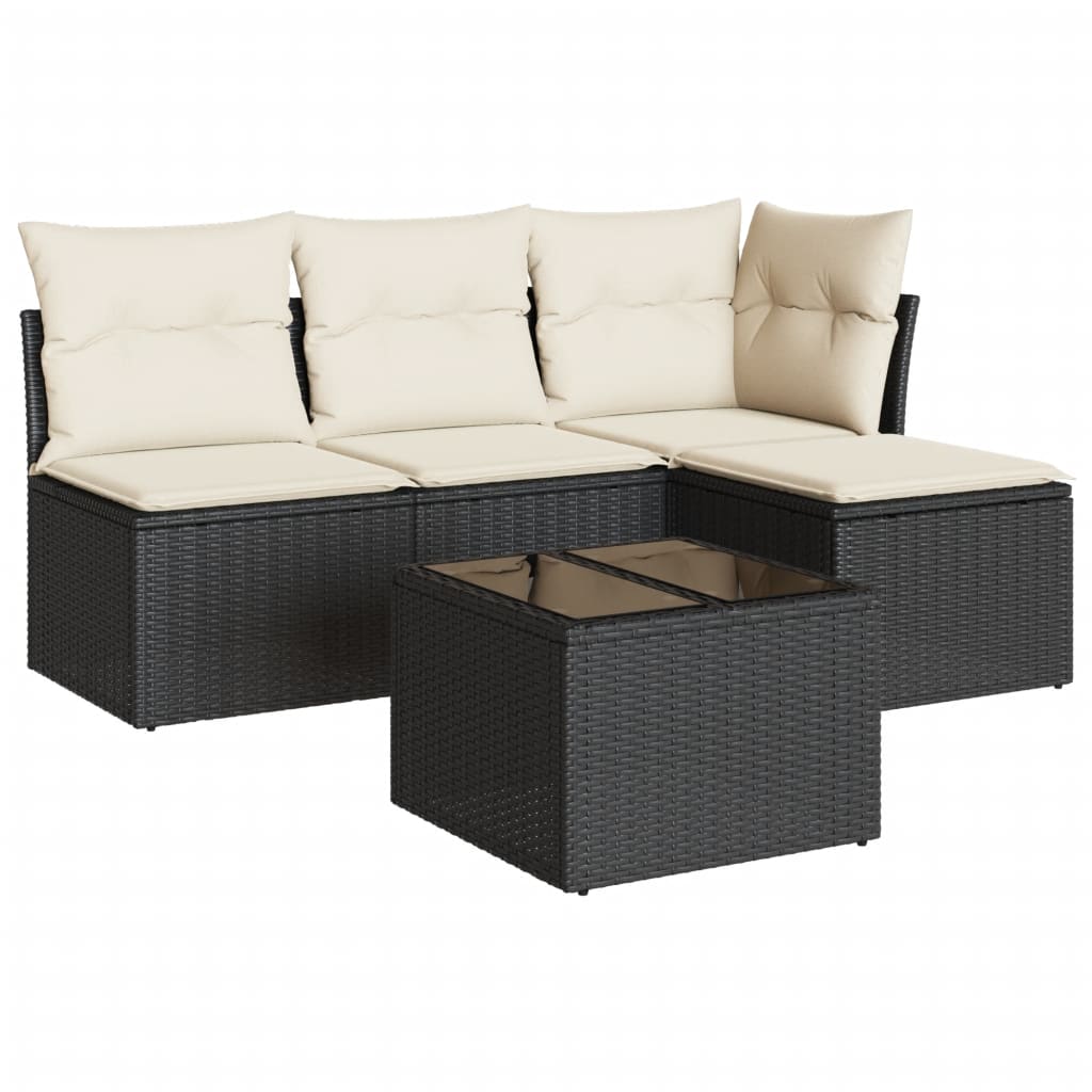 Set Divani Da Giardino 5 Pz Con Cuscini In Polyrattan Nero