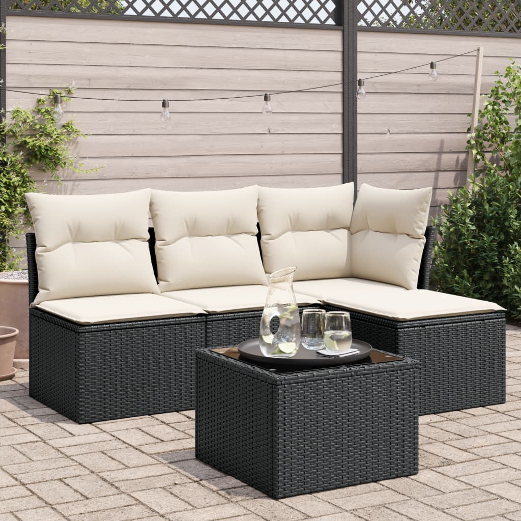 Set Divani Da Giardino 5 Pz Con Cuscini In Polyrattan Nero