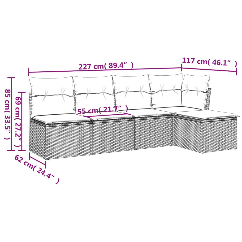 Set Divani Da Giardino 5 Pz Con Cuscini In Polyrattan Nero