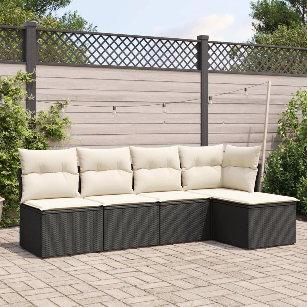 Set Divani Da Giardino 5 Pz Con Cuscini In Polyrattan Nero