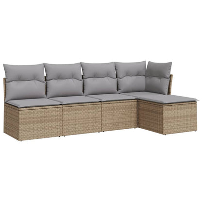 Set Divano Da Giardino 5 Pz Con Cuscini Beige In Polyrattan