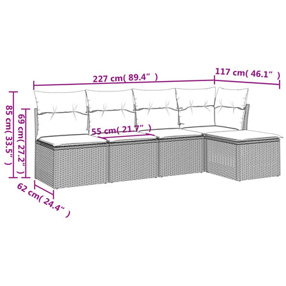 Set Divano Da Giardino 5 Pz Con Cuscini Grigio In Polyrattan