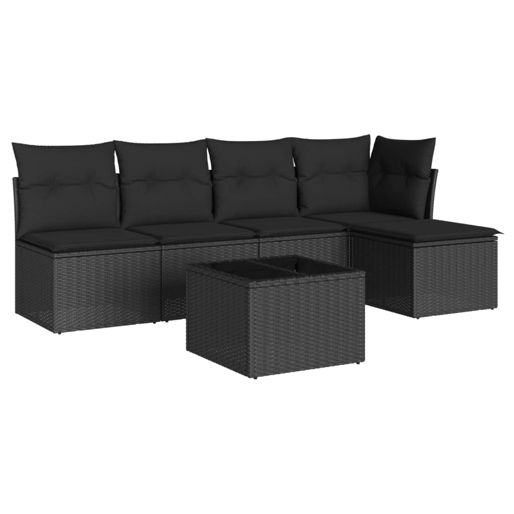 Set Divano Da Giardino 6 Pz Con Cuscini Nero In Polyrattan