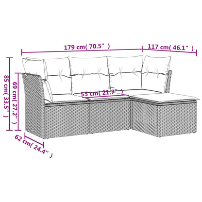 Set Divani Da Giardino 4 Pz Con Cuscini In Polyrattan Grigio