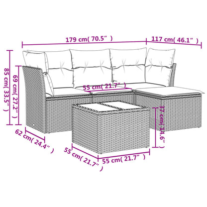 Set Divano Da Giardino 5 Pz Con Cuscini Beige In Polyrattan