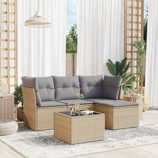 Set Divano Da Giardino 5 Pz Con Cuscini Beige In Polyrattan