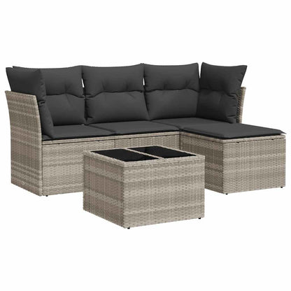 Set Divano Da Giardino 5pz Con Cuscini Grigio Chiaro Polyrattan