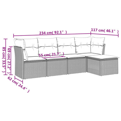 Set Divano Da Giardino 5 Pz Con Cuscini Grigio In Polyrattan