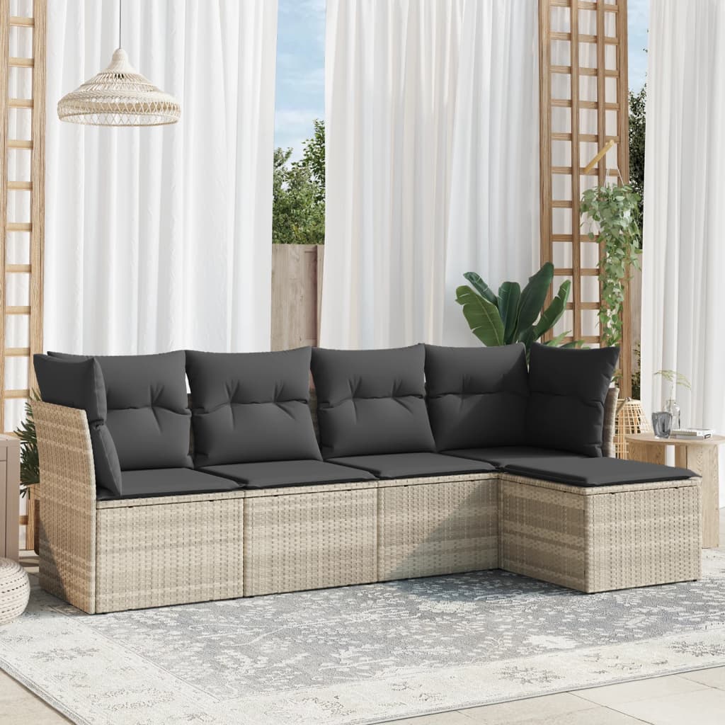 Set Divano Da Giardino 5pz Con Cuscini Grigio Chiaro Polyrattan