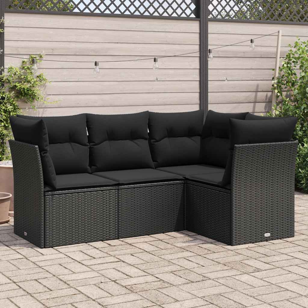 Set Divani Da Giardino 4 Pz Con Cuscini Nero In Polyrattan