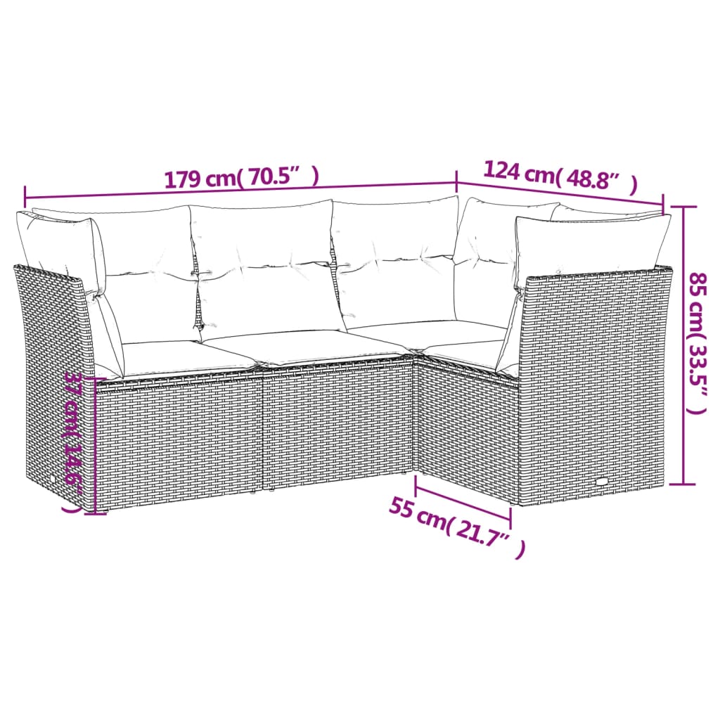 Set Divani Da Giardino 4 Pz Con Cuscini Nero In Polyrattan