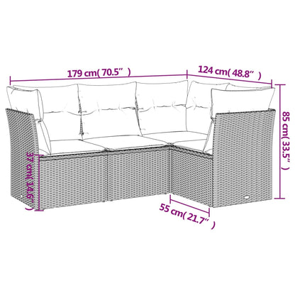 Set Divano Da Giardino 4 Pz Con Cuscini Marrone In Polyrattan