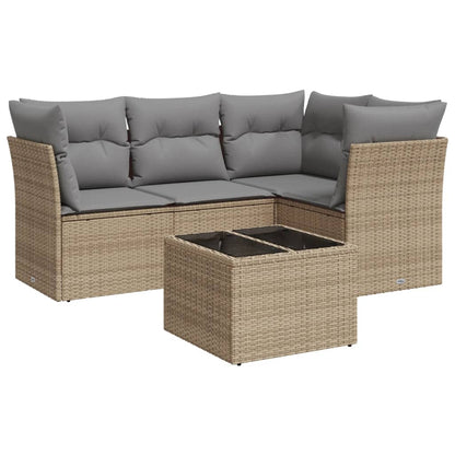 Set Divano Da Giardino 5 Pz Con Cuscini Beige In Polyrattan