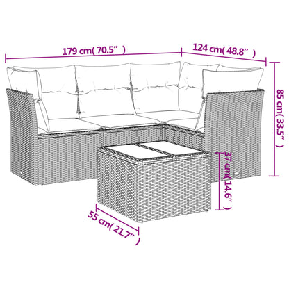 Set Divano Da Giardino 5 Pz Con Cuscini Grigio In Polyrattan