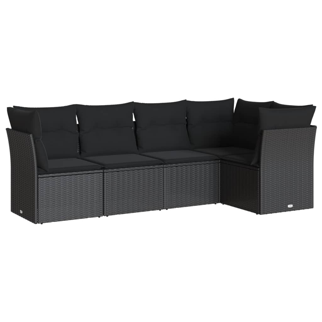 Set Divani Da Giardino 5 Pz Con Cuscini In Polyrattan Nero