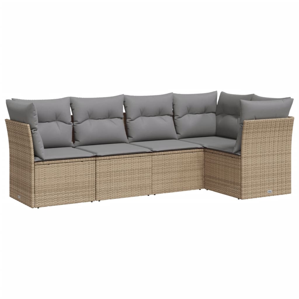 Set Divano Da Giardino 5 Pz Con Cuscini Beige In Polyrattan