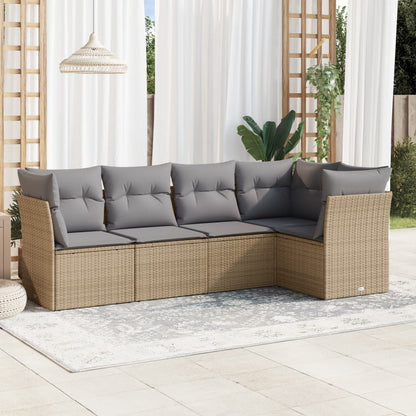 Set Divano Da Giardino 5 Pz Con Cuscini Beige In Polyrattan