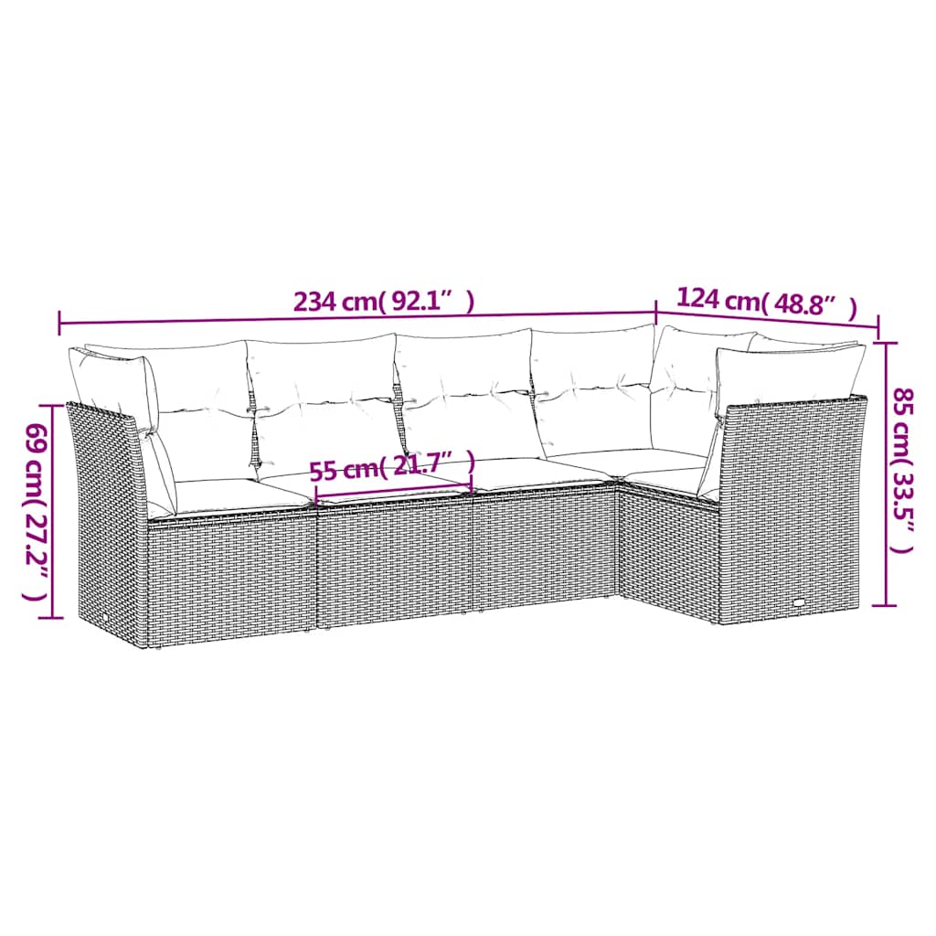 Set Divano Da Giardino 5pz Con Cuscini Grigio Chiaro Polyrattan