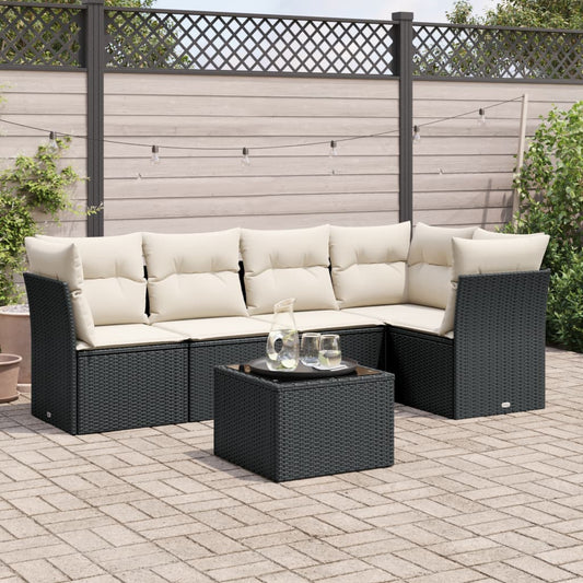 Set Divano Da Giardino 6 Pz Con Cuscini Nero In Polyrattan