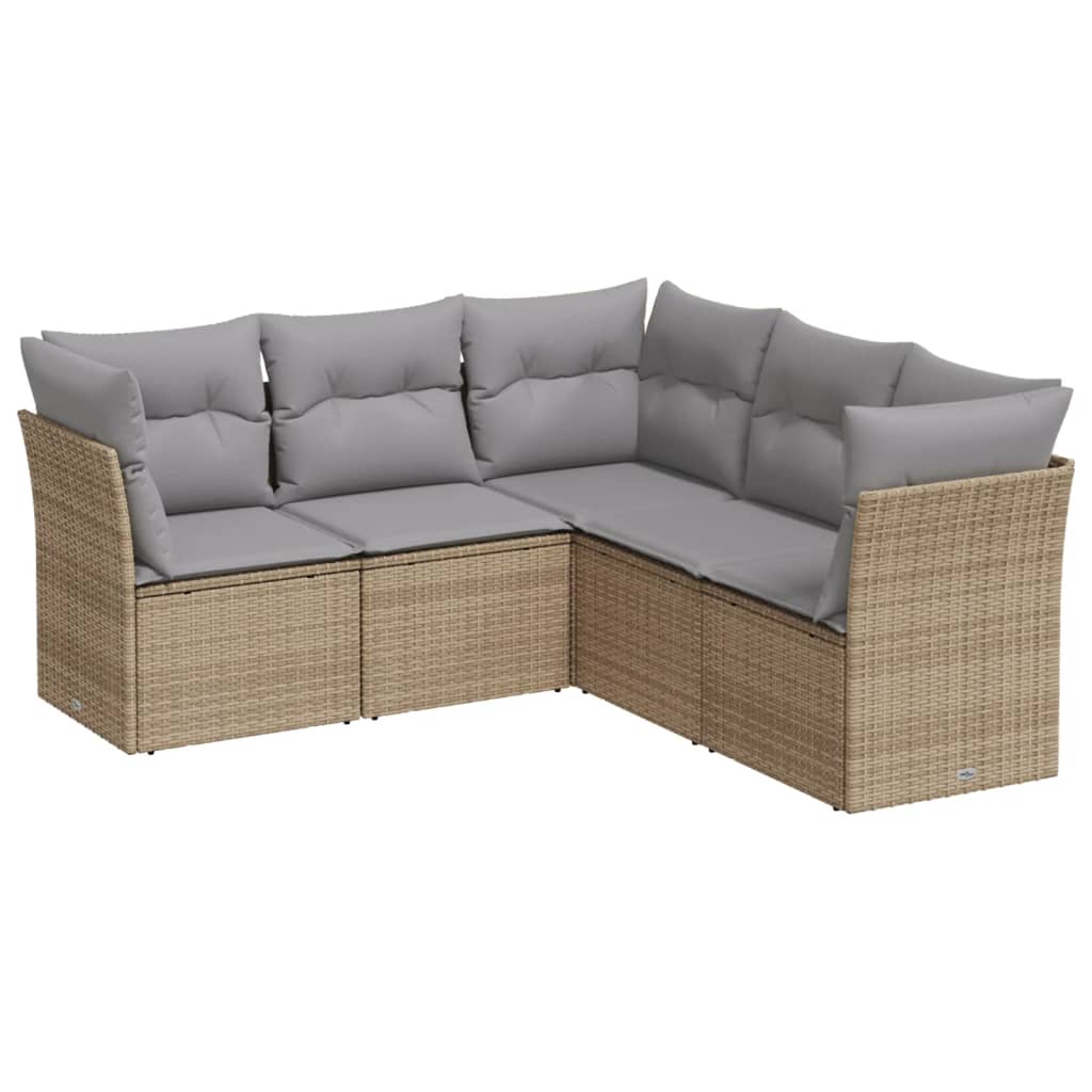 Set Divano Da Giardino 5 Pz Con Cuscini Beige In Polyrattan