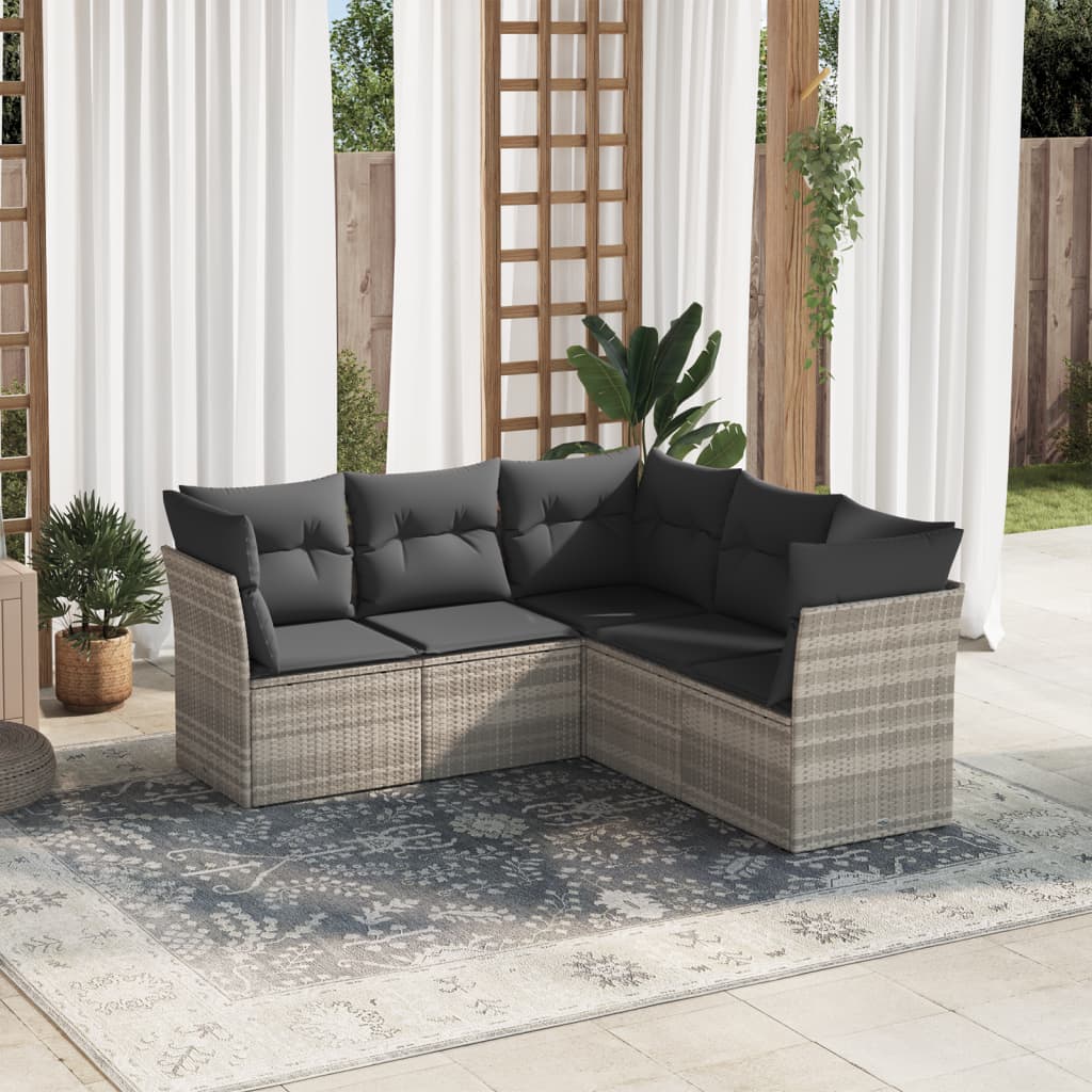 Set Divano Da Giardino 5pz Con Cuscini Grigio Chiaro Polyrattan