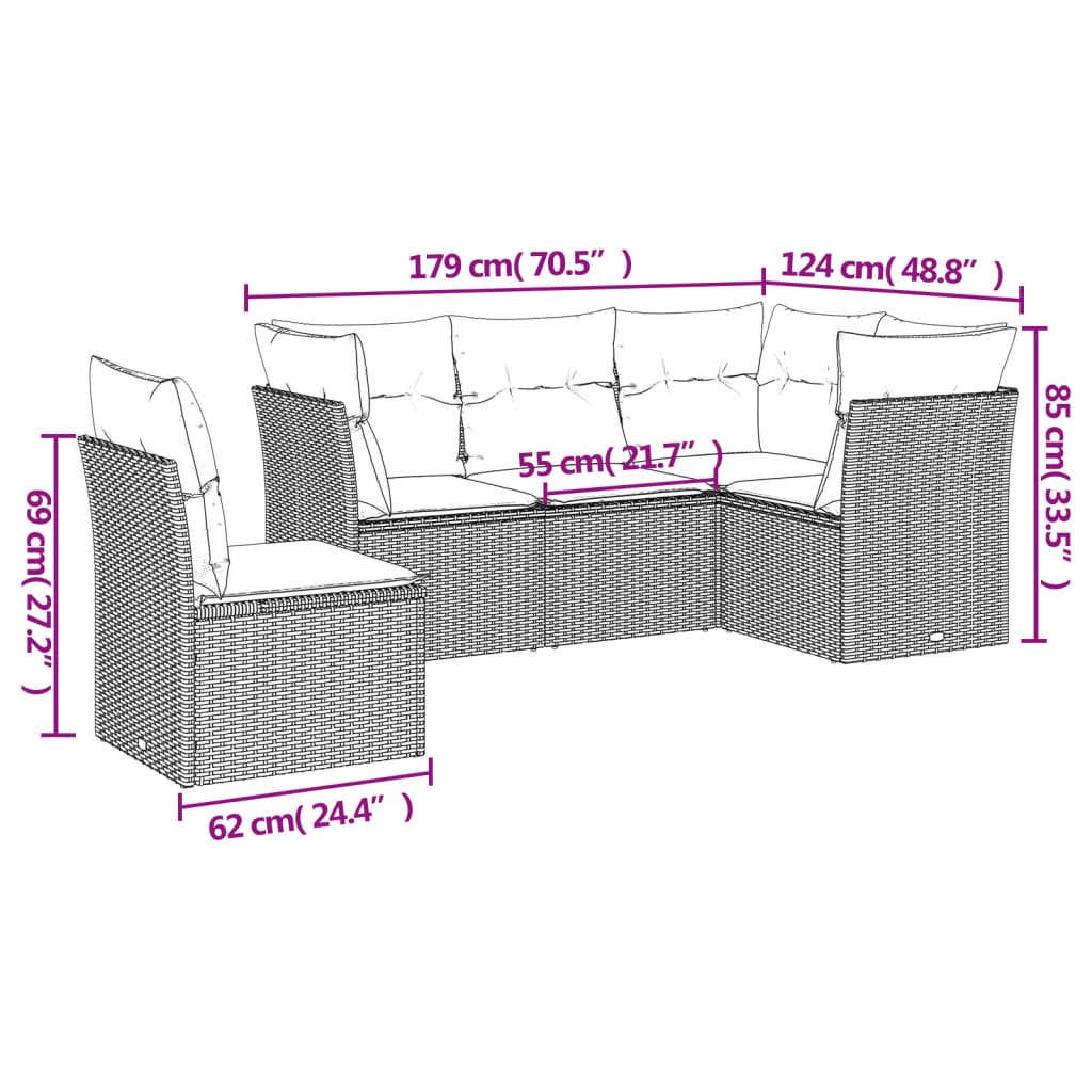 Set Divani Da Giardino 5 Pz Con Cuscini In Polyrattan Nero