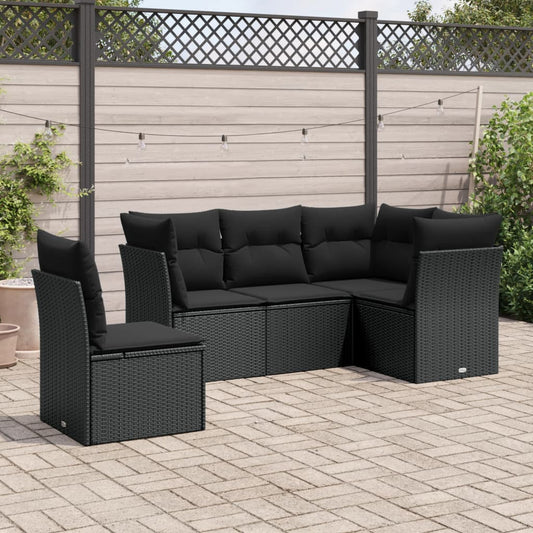 Set Divani Da Giardino 5 Pz Con Cuscini In Polyrattan Nero