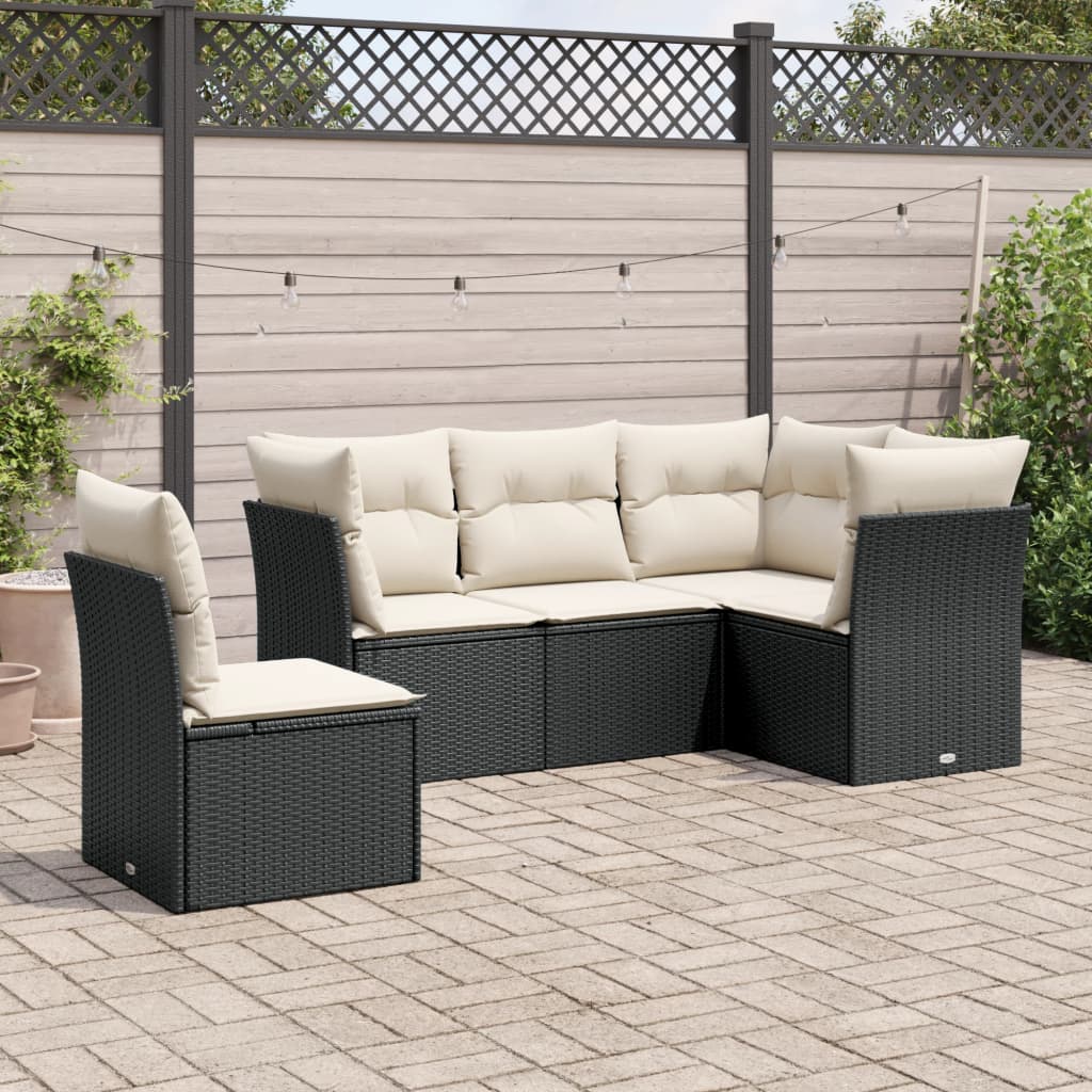 Set Divani Da Giardino 5 Pz Con Cuscini In Polyrattan Nero