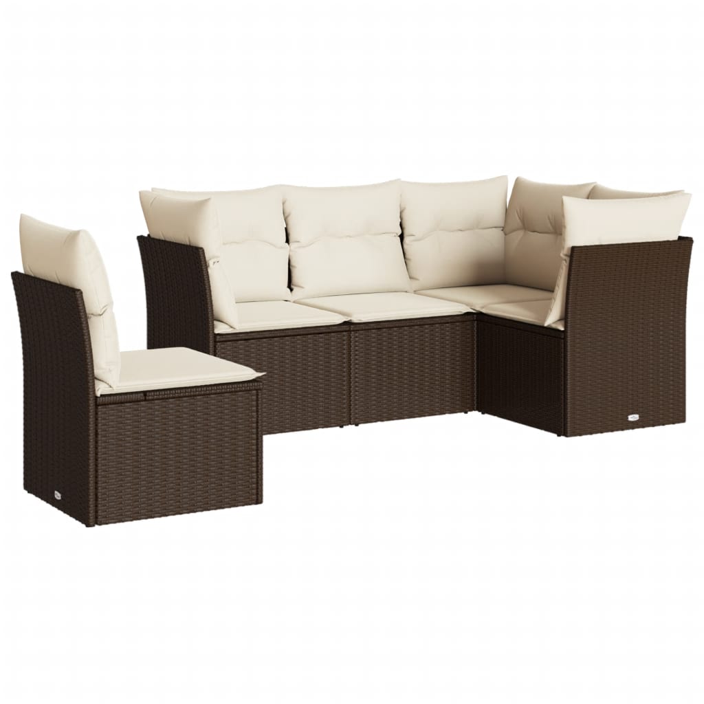 Set Divano Da Giardino 5 Pz Con Cuscini Marrone In Polyrattan