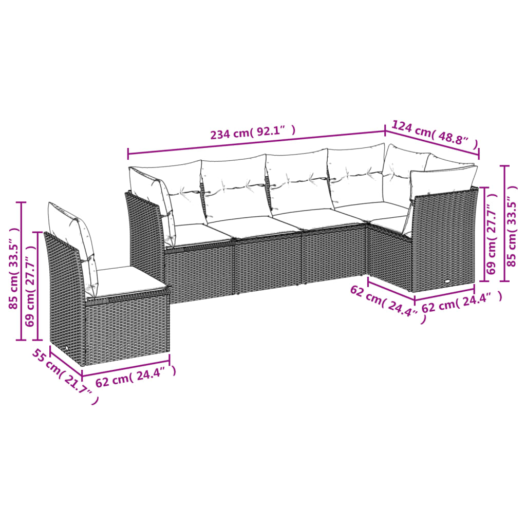 Set Divano Da Giardino 6 Pz Con Cuscini Grigio In Polyrattan