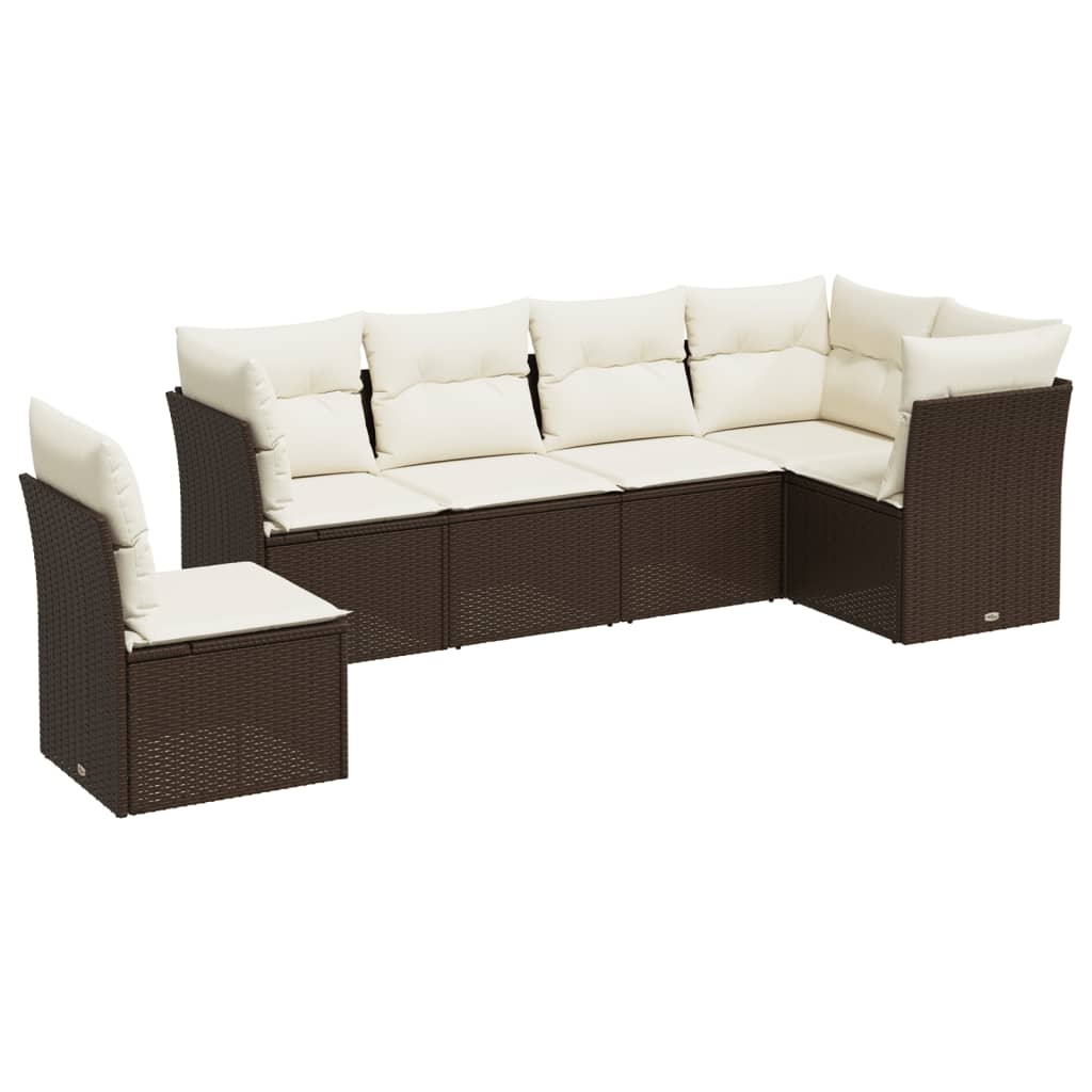 Set Divano Da Giardino 6 Pz Con Cuscini Marrone In Polyrattan