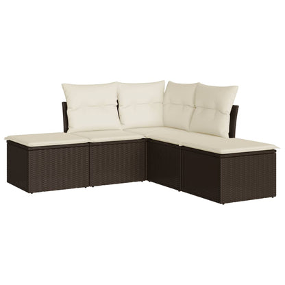 Set Divano Da Giardino 5 Pz Con Cuscini Marrone In Polyrattan