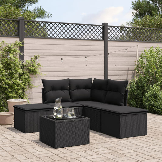 Set Divano Da Giardino 6 Pz Con Cuscini Nero In Polyrattan