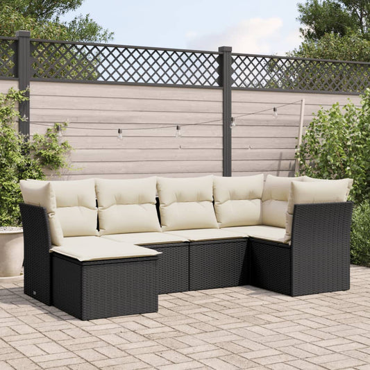 Set Divano Da Giardino 6 Pz Con Cuscini Nero In Polyrattan