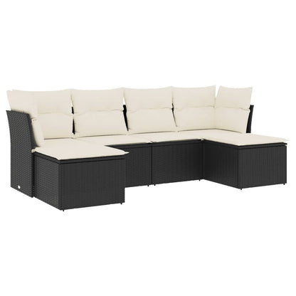 Set Divano Da Giardino 6 Pz Con Cuscini Nero In Polyrattan