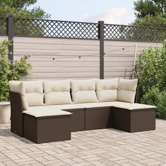 Set Divano Da Giardino 6 Pz Con Cuscini Marrone In Polyrattan