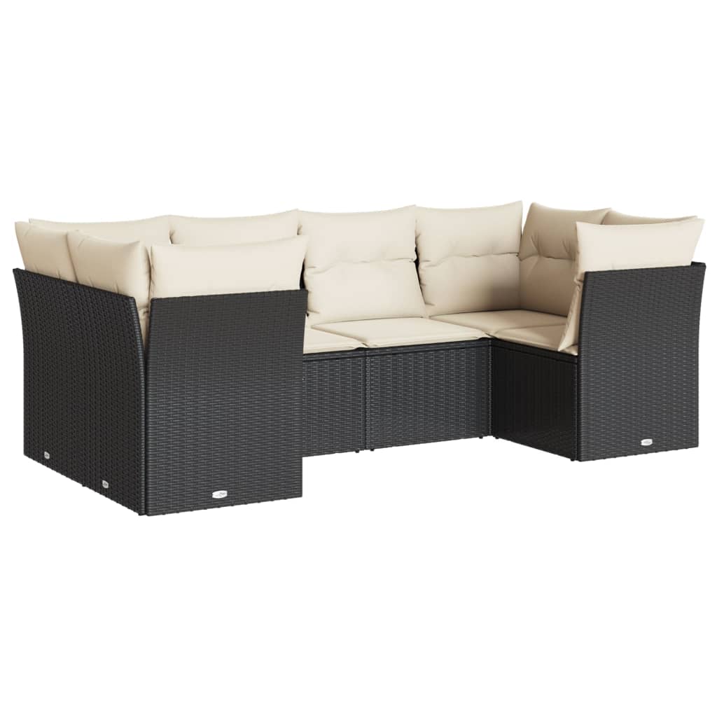 Set Divano Da Giardino 6 Pz Con Cuscini Nero In Polyrattan