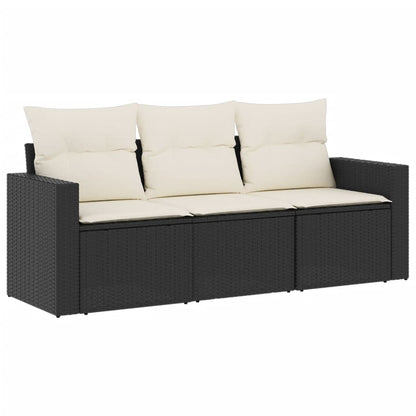 Set Divani Da Giardino 3 Pz Con Cuscini In Polyrattan Nero