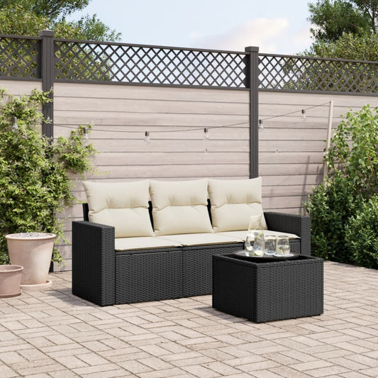 Set Divani Da Giardino 4 Pz Con Cuscini Nero In Polyrattan