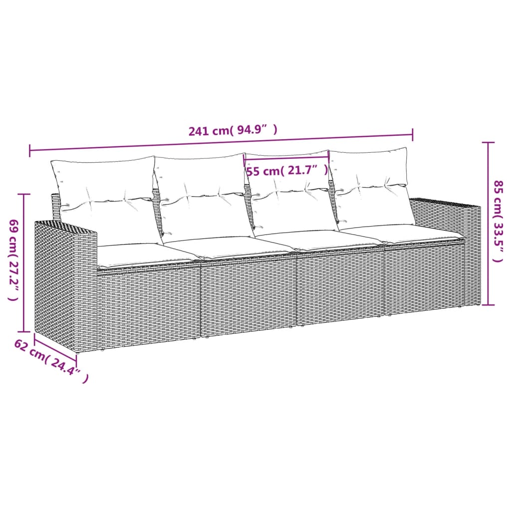 Set Divani Da Giardino 4 Pz Con Cuscini Nero In Polyrattan