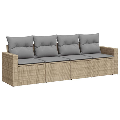 Set Divano Da Giardino 4 Pz Con Cuscini Beige In Polyrattan