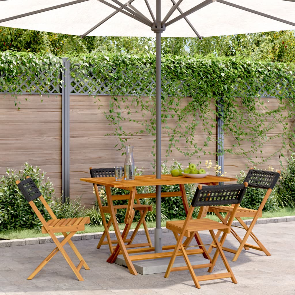 Sedie Giardino Pieghevoli 4pz Nere Polyrattan E Legno Massello