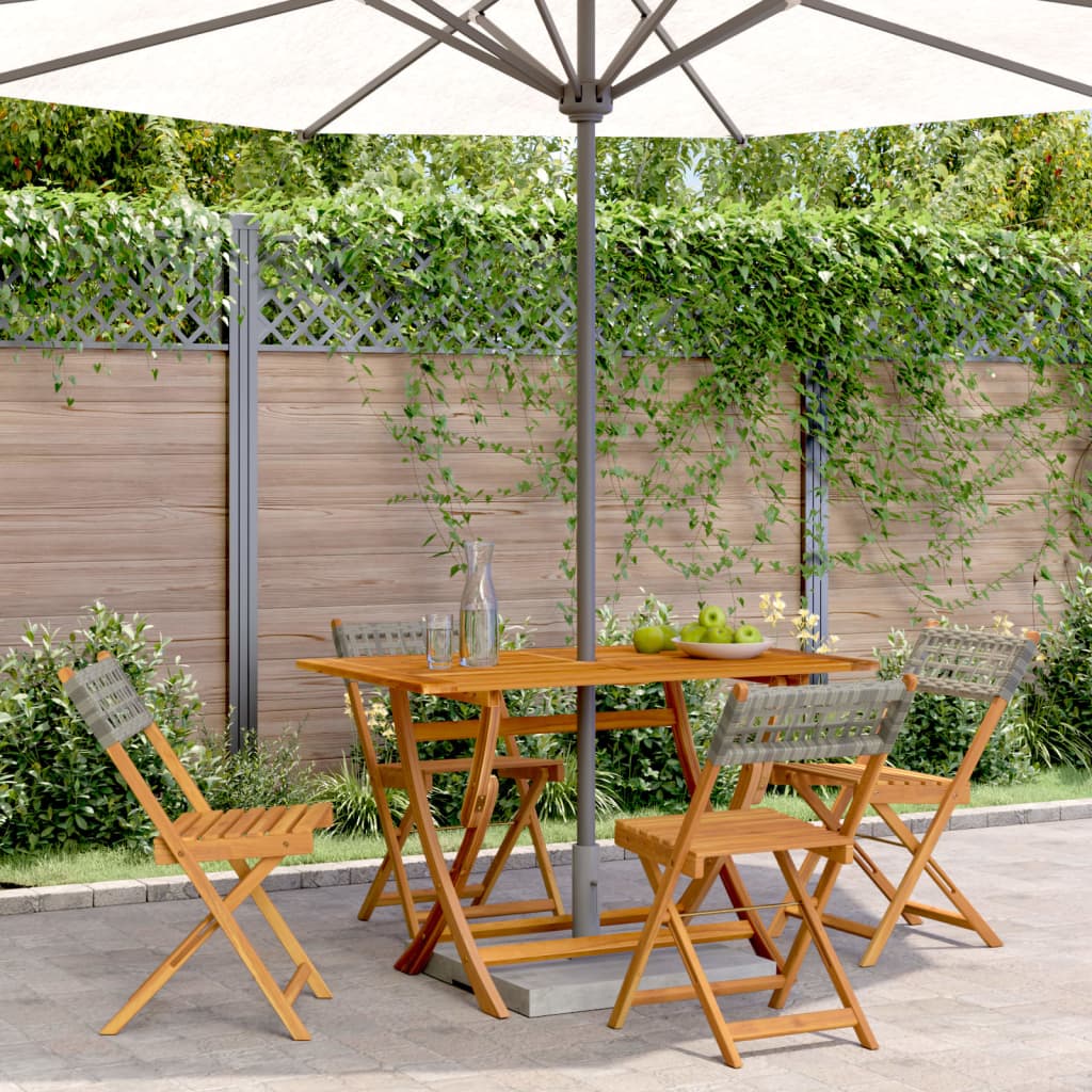 Sedie Giardino Pieghevoli 4pz Grigie Polyrattan Legno Massello