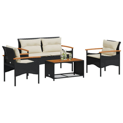 Set Divani Da Giardino 4 Pz Con Cuscini Nero In Polyrattan