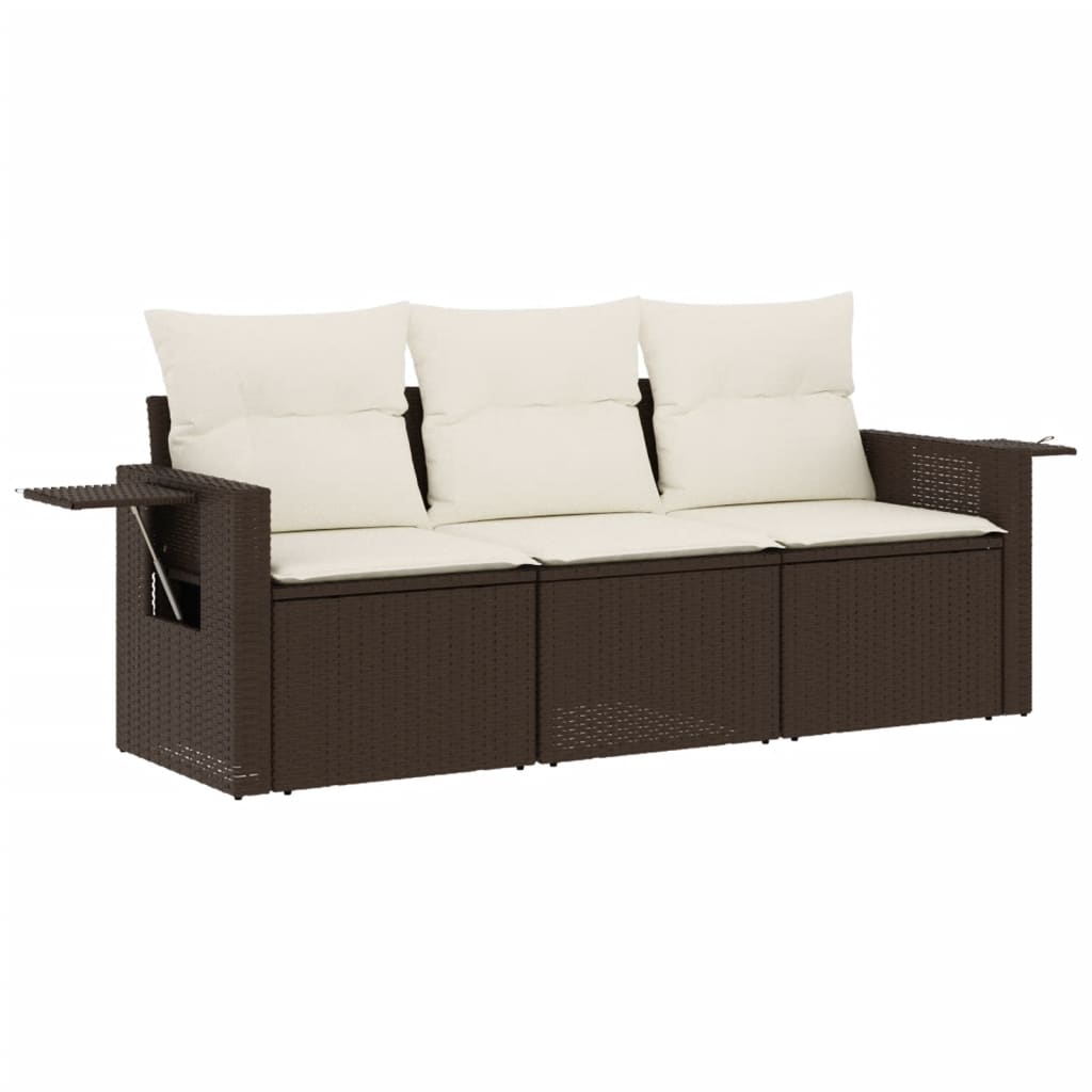 Set Divano Da Giardino 3 Pz Con Cuscini Marrone In Polyrattan