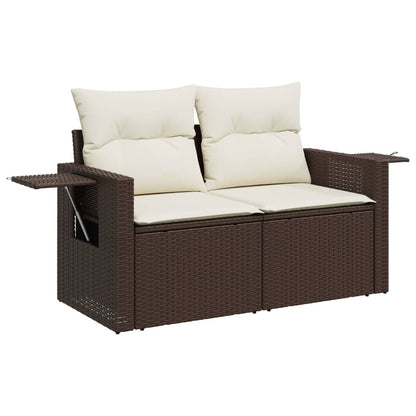 Set Divano Da Giardino 3 Pz Con Cuscini Marrone In Polyrattan