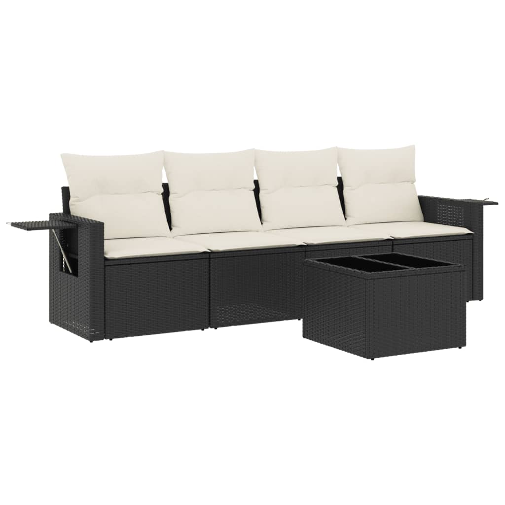 Set Divani Da Giardino 5 Pz Con Cuscini In Polyrattan Nero