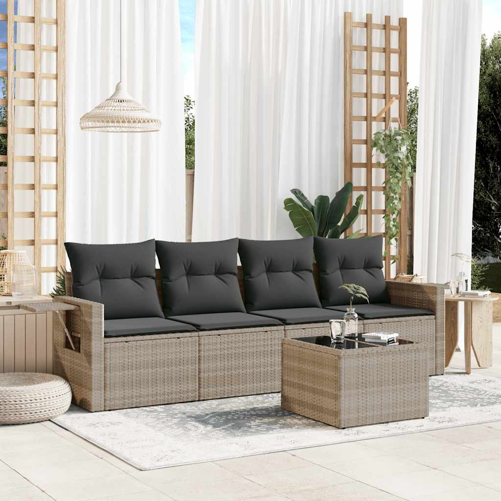 Set Divano Da Giardino 5pz Con Cuscini Grigio Chiaro Polyrattan