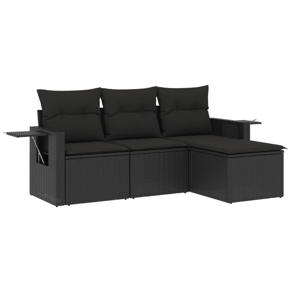 Set Divani Da Giardino 4 Pz Con Cuscini Nero In Polyrattan