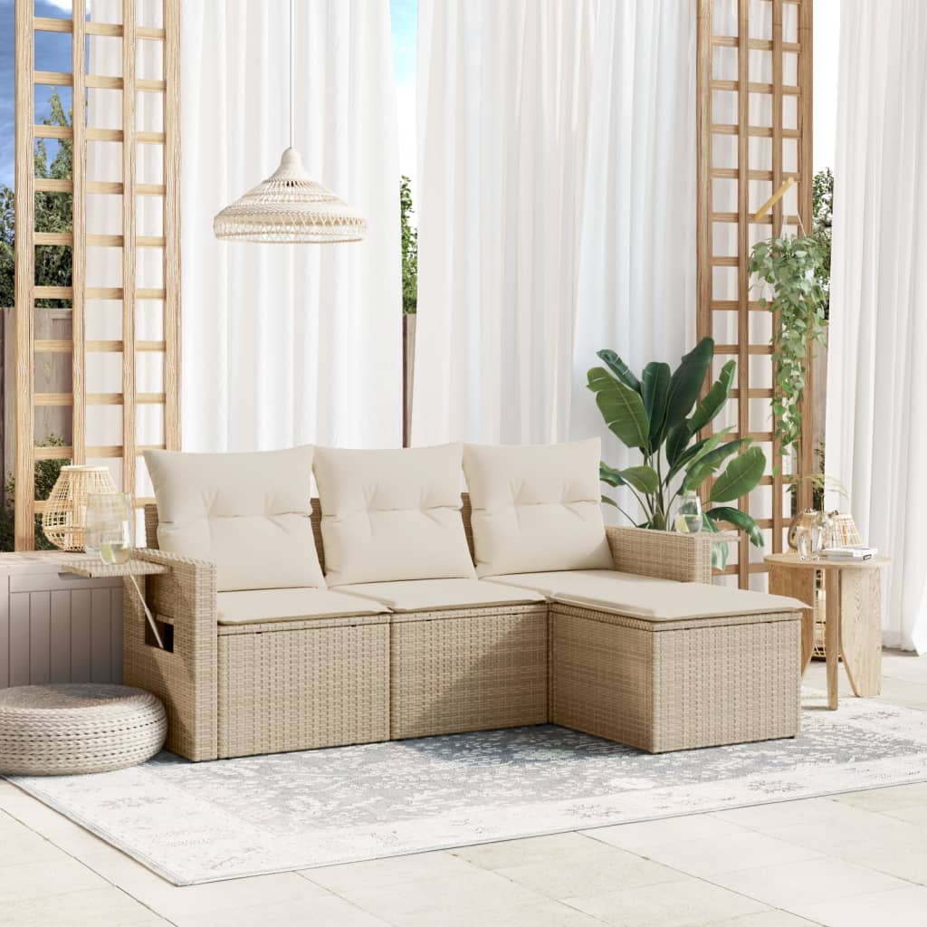 Set Divano Da Giardino 4 Pz Con Cuscini Beige In Polyrattan